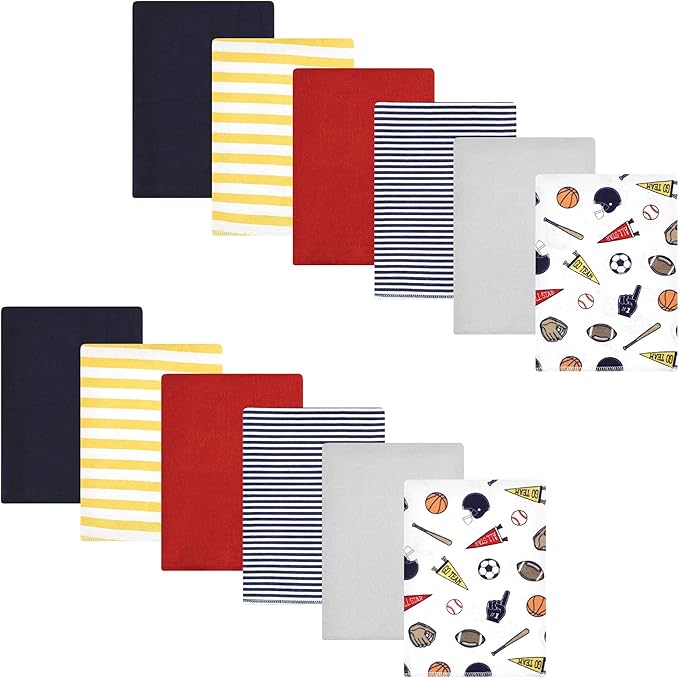 Hudson Baby Unisex Baby Cotton Flannel Burp Cloths Bundle, Sports Fan, One Size