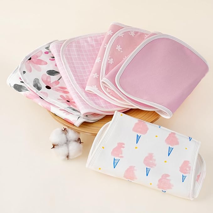 Yoofoss Baby Burp Cloths 100% Organic Cotton 5 Pack Burping Cloths for Babies Boys Girls Large 21''X10'' Extra Soft and Absorbent Flowers