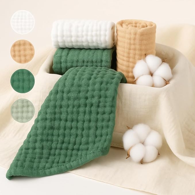 Burp Cloths 6 Pack, 20"x10" Large Size Muslin Fabric, Breathable & Lightweight, Soft & Gentle Burp Cloths Baby Girl & Boy, Machine Washable, Newborn Essentials Must Haves, Green & Beige