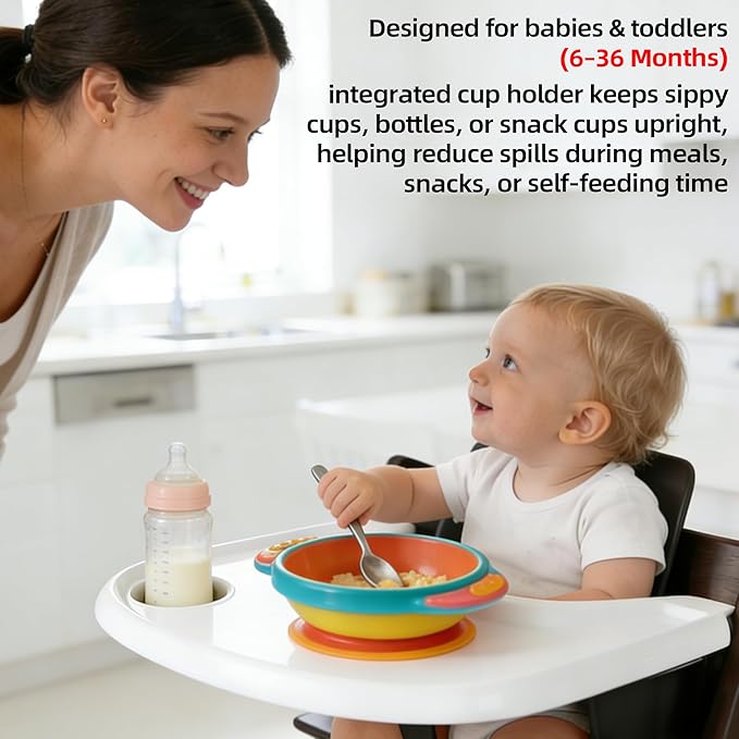 Baby High Chair Tray Compatible with Stokke Tripp Trapp (V2+ Baby Set) Replacement Feeding Tray with Built-In Cup Holder, Smooth Surface for Strong Suction, BPA-Free & Dishwasher Safe - White