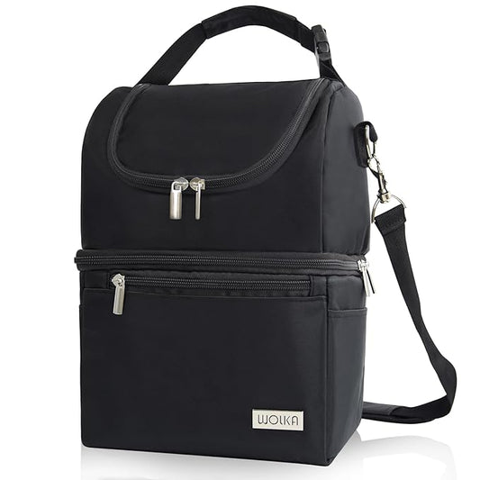 Breastmilk Cooler Bag - Cooler Bag for Nursing Moms Multi-Function, Insulated Baby Bottle Cooler Tote Bag with Double Compartments - Fits 6 Baby Bottles Up to 9 Ounce - All Black