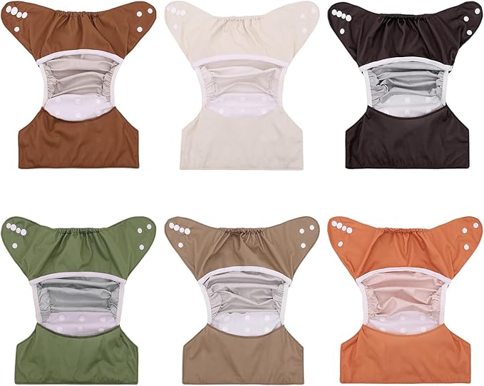 ALVABABY Cloth Diaper Covers 6pcs and 1 Wet Dry Bag, Washable Reusable Diaper Cover with Multi-Functional Bag, Cloth Diaper Shell for Prefold, Flat or Fitted Nappy Diaper Inserts 6NKZ0