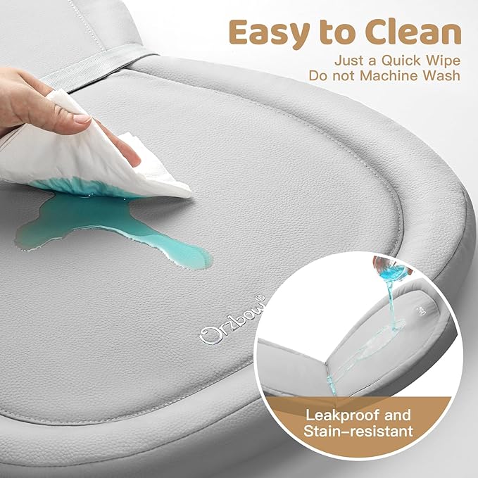 Orzbow Baby Changing Pad, Foldable Diaper Changing Pad for Dresser and Table, Wipeable Changing Pad Easy to Clean, Waterproof PU & Soft Foam Inner, Non-Slip, with Safety Belt, 28" × 19", Gray