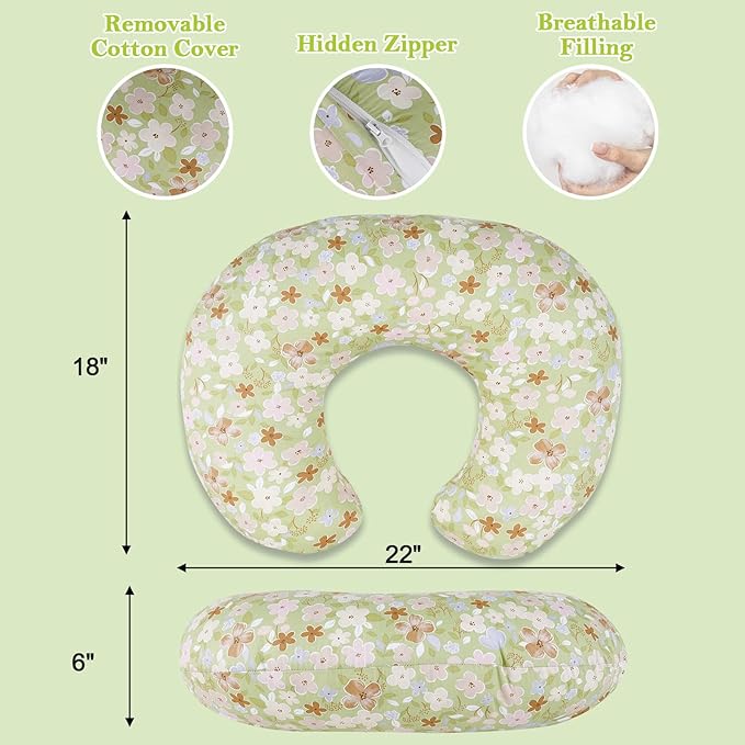 Nursing Pillow & Breastfeeding Pillow – Ergonomic C-Shape for Breastfeeding & Bottle Feeding, Standard Size Breathable with Washable Cover, Hypoallergenic,Tummy Time & Sitting Support (0-18Months)