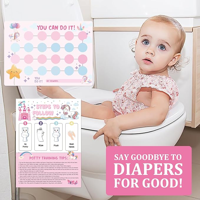Unicorn Potty Training Chart for Toddler Girls - Potty Training Sticker Chart for Girls Potty with Sticker, Sticker Chart for Kids Potty Training Reward Chart, Kids Reward Chart