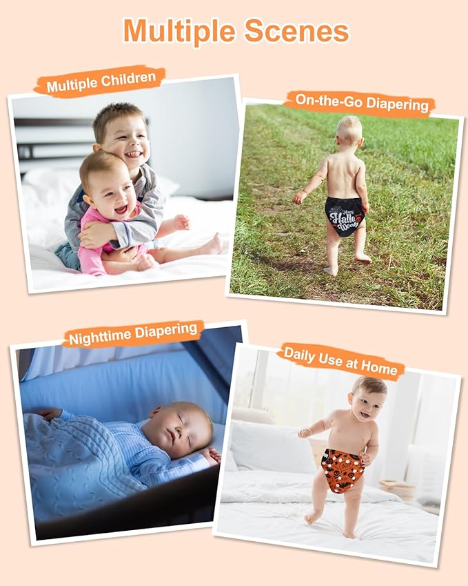 babygoal Halloween Cloth Diaper with Insert for Baby Boys and Girls 8-35lbs, Reusable Adjustable and Washable Nappy
