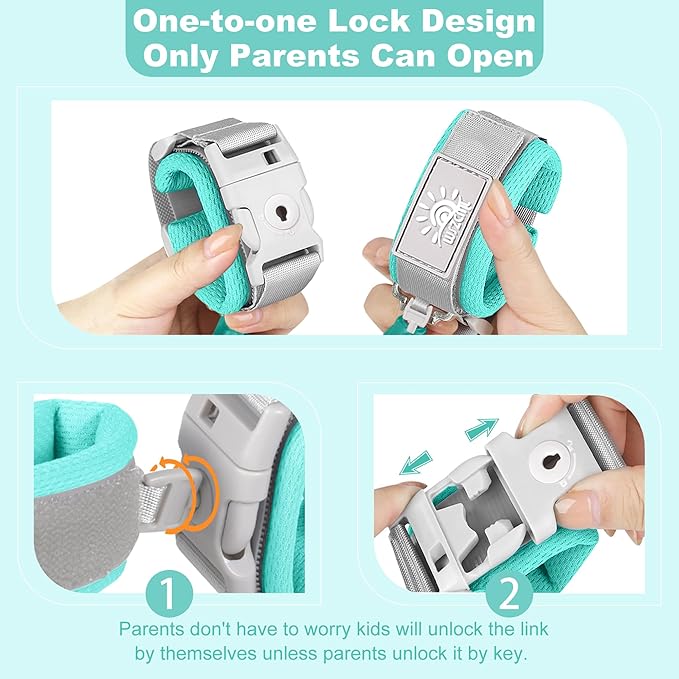 Toddler Harness Walking Leash- Child Anti Lost Wrist Link - Child Safety Harness - Upgrade with Reflective(6.5ft) - for Boys and Girls,Not Easy to Open Without Key (Cyan)