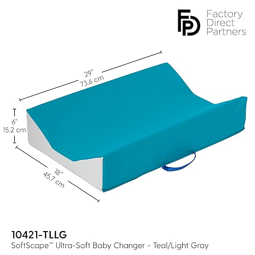 FDP SoftScape Ultra-Soft Daycare Baby and Infant Contoured Changing Pad, Non-Slip Bottom, Built-In Handle Easy to Transport Travel - Teal/Light Gray (10421-TLLG)