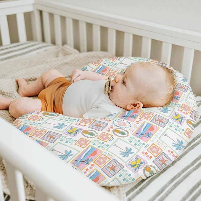 Colorful Beach Patchwork Baby Nursing Pillow Covers for Girl Bright Summer Seashells Girly Nursery Pillowcase for Breastfeeding Pillows Pineapple Lemon Palm Tree Soft Stretchy Slipcovers for Newborn