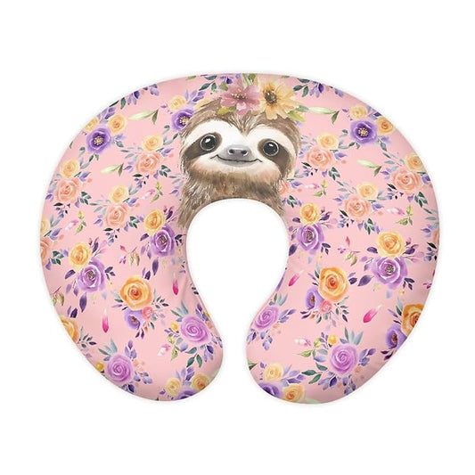 Forchrinse Sloth Floral Nursing Pillow Cover Stretchy Removable Case for Breastfeeding Pillows,Ultra Soft Slipcover for Baby Girl and Boy Comfortable