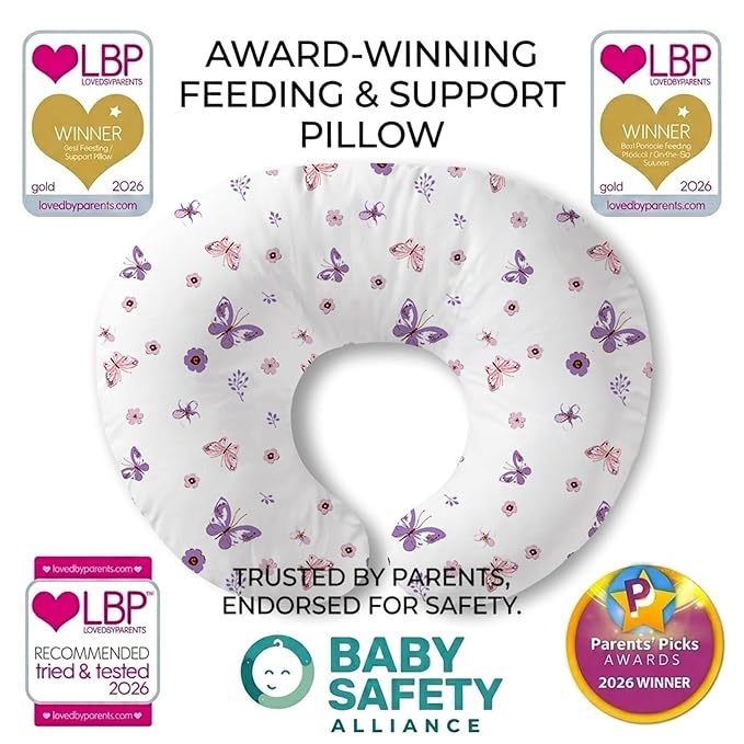 Plushii Nursing Pillow for Breastfeeding, Soft and Supportive Breastfeeding Pillow for Mom and Baby, Cute Feeding Pillow with Removable Cover for 0–12 Months, Butterfly Dreams
