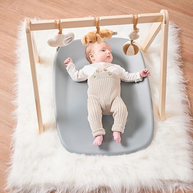 Nattou Softy Changing Pad w/Belt- Wipeable Baby Changing Mat- Durable, Water-Resistant, Cocoon Shape with Honeycomb Bottom Grips BPA-Free, Assimilates Room Temperature - Grey