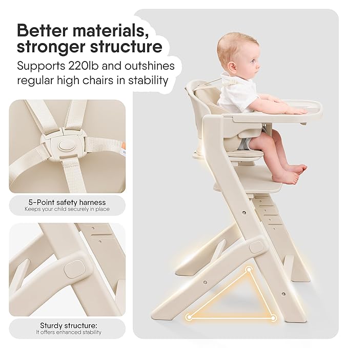 Obee Odee Full-Body Washable Baby High Chair with Soft Cushion, Adjustable for 6 Months to 220 Lb - Multifunctional and Convertible High Chairs for Babies and Toddlers -Portable and Easy Operation