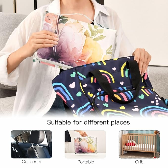 AIXIWAWA Elegant Flowers Baby Changing Pads, Portable Diaper Changing Mat Changing Station with Built in Pillow & Waterproof for Newborn Girl & Boy