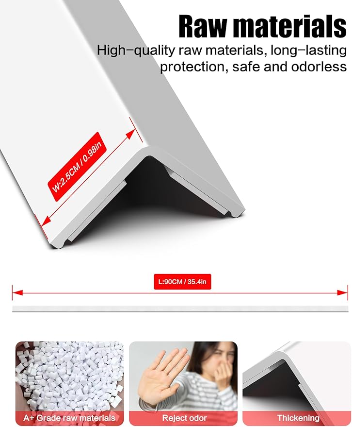 ‎Frychee Wall Corner Protector, Walls Edge Protector，Self-Adhesive Wall Corner Guards,PVC Double Side Edge Protector， Furniture Stairs Guard (4, 2.5x90cm/0.98x35.4in)