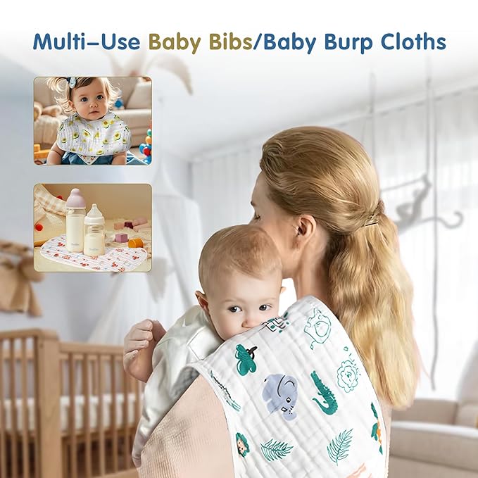 Muslin Baby Burp Cloths - 2 Pack 70% Viscose from Bamboo and 30% Cotton Large 22'' by 12'' Absorbent Milk Spit Up Rags - Burping Cloths for Newborn, Girls Boys