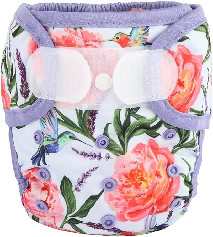 Baby Cloth Diaper Cover Nappy Hook and Loop Double Gussets for Girls (Hummingbirds Floral) One Size