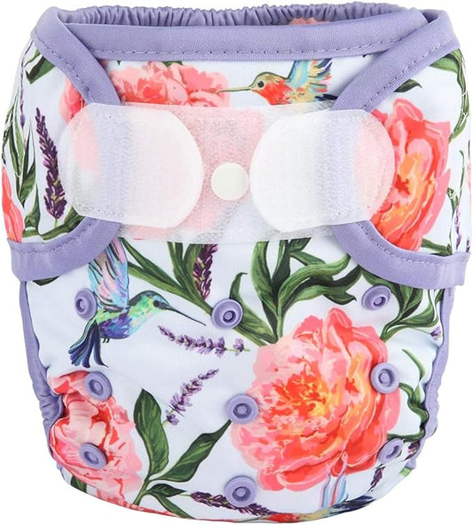 Baby Cloth Diaper Cover Nappy Hook and Loop Double Gussets for Girls (Hummingbirds Floral) One Size
