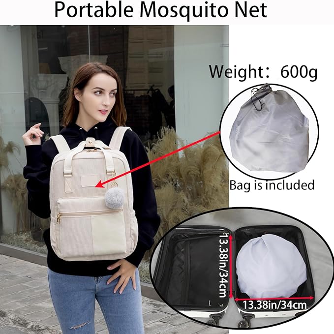 CMINGJ Foldable Mosquito Net Tent Portable Mosquito Net Pop-Up Travel Mosquito Net for Bed Free Installation-Suitable for Baby Adults Bedroom, Camping, nap, Patio (Large-Side Zipper(White net))