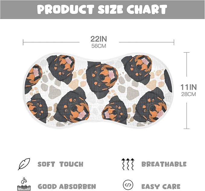 Muslin Burp Cloths for Baby Boys and Girls - 4-Pack Ultra Absorbent Rottweiler Dog Muslin Washcloths, Newborn Towel, Milk Spit Up Rags, Burp Cloth Bib for Unisex, 22 x 11 Inch