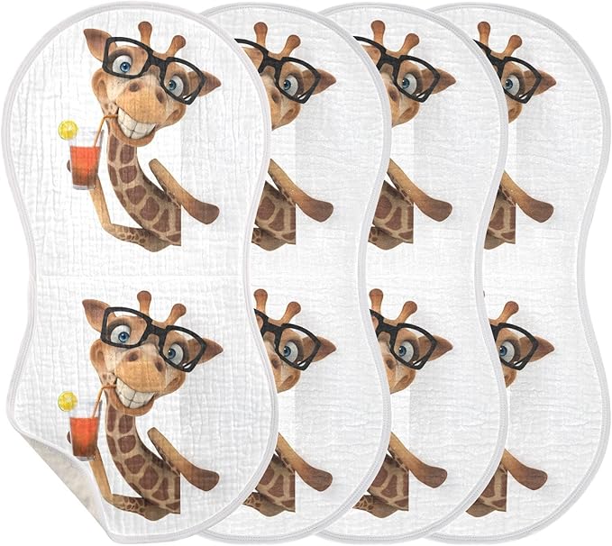 Fun Giraffe Hold Lemonade Cup Muslin Burp Cloths for Baby 4 Pack Soft 100% Cotton Baby Washcloths Bibs for Boy Girl