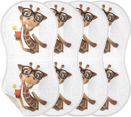 Fun Giraffe Hold Lemonade Cup Muslin Burp Cloths for Baby 4 Pack Soft 100% Cotton Baby Washcloths Bibs for Boy Girl