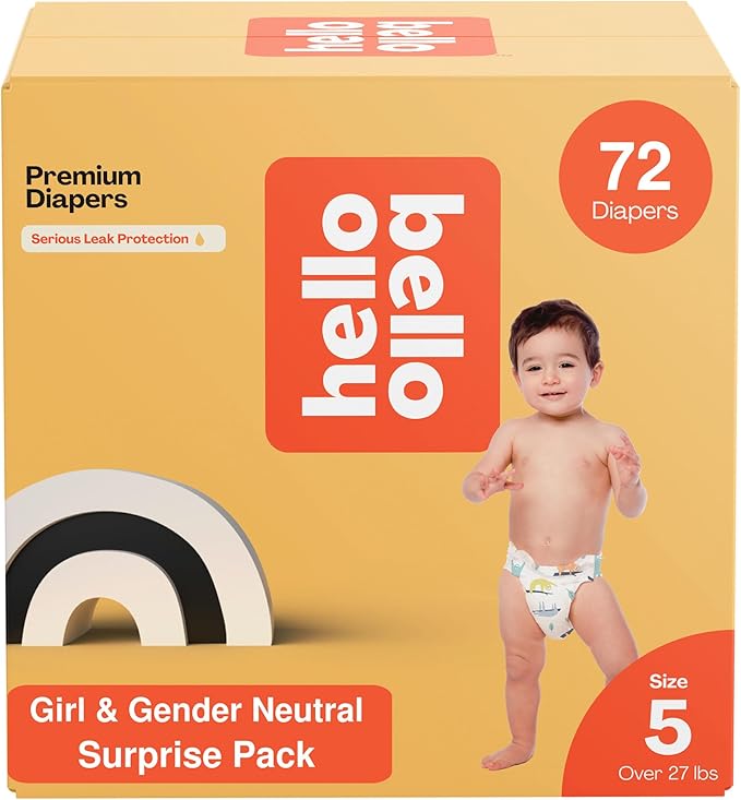 Hello Bello Premium Diapers, Size 5 (27+ lbs) Surprise Pack for Girls - 72 Count, Hypoallergenic with Soft, Cloth-Like Feel - Assorted Girl & Gender Neutral Patterns (Pack of 2)
