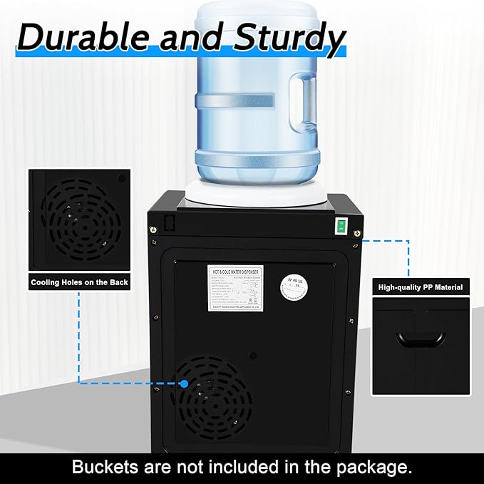 Top Loading Desktop Water Cooler Dispenser, 550W 110V Countertop Hot & Cold Water Coolers Drinking Fountain Portable Water Warmer for Home Bedroom Studio Office Grocery Store