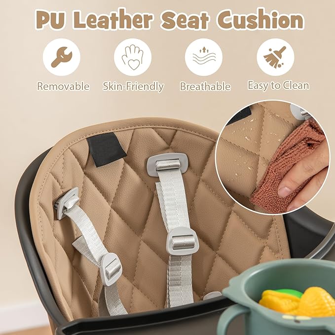 HONEY JOY 5-in-1 High Chair, Convertible Highchair for Babies and Toddlers/Kids Chair Table Set/Infant Feeding Chair w/Safety Harness, PU Leather Cushion & Removable Food Tray (Coffee)
