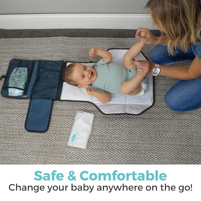 Toddleroo by North States - Travel Changing Pad: Portable Diaper Changing Pad for Baby - Foldable Changing Mat with Pockets - Navy