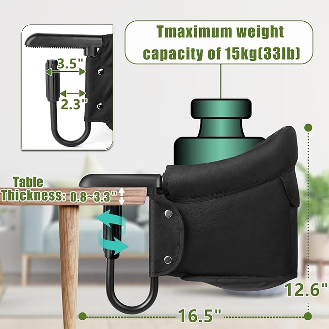 Hook On Chair, Portable Baby Feeding Seat Attached to Table - Clip On High Chair With Fold-Flat Storage Bag, Easy Clean Fast Table Seat for Home and Travel, Tight Fixing and Anti Drop Toddler Seat