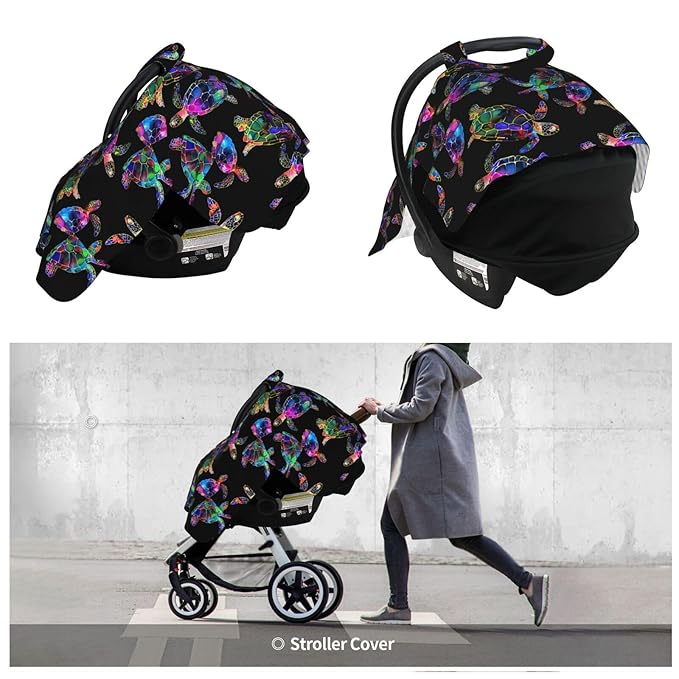 Sea Turtle Baby Car Seat Canopy Nursing for Breastfeeding Multi-Use Infant Stretchy Carrier Carseat Winter Cover for Newborn Girls Boys
