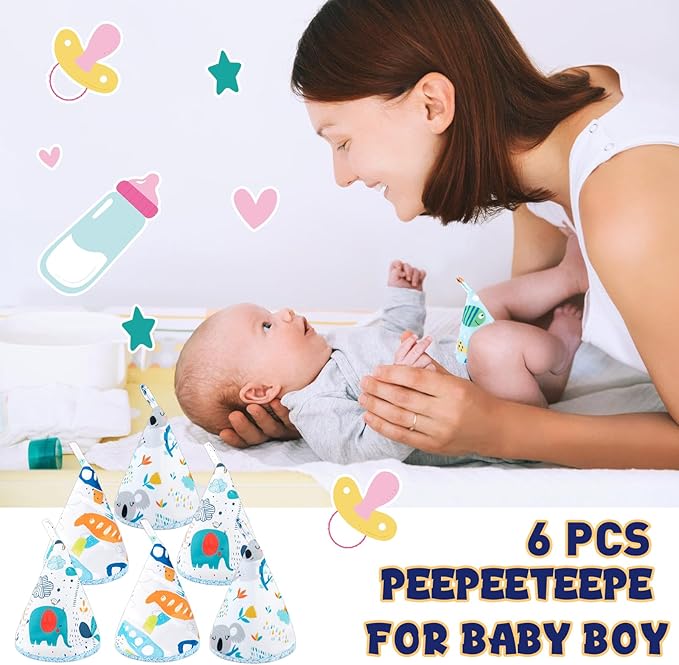 6 Pcs Coral Velvet Peepeeteepe Baby Boy, Strong Water Absorption Pee Peep Teepee for Baby Boy, Reusable Pee Covers for New Parents Gift
