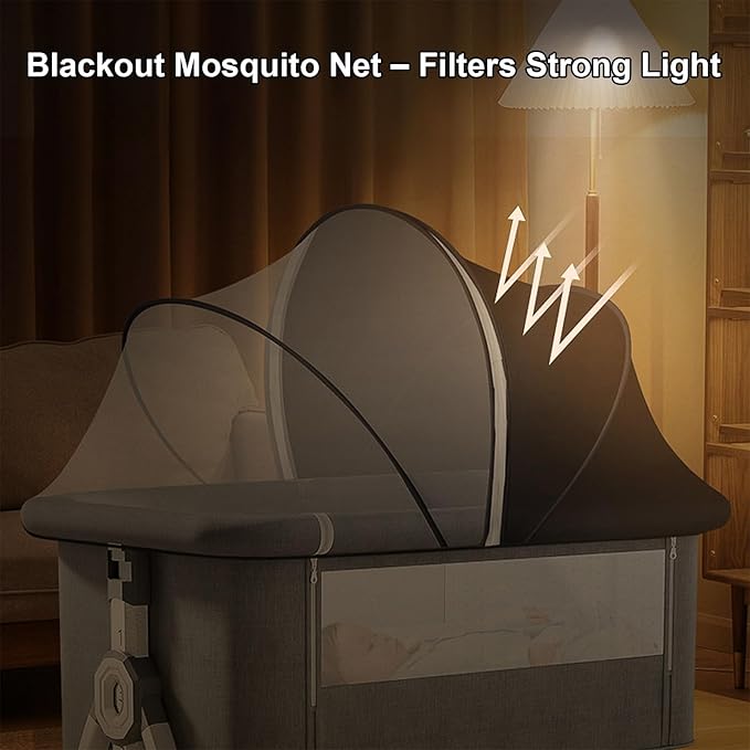 Bassinet Net Cover for Baby to Keep Insects/Bugs/Cats Out, Mosquito Net for Bassinet to Block Light with Two-Way Zippers, Breathable Mesh Holes, Ink-Shadow White