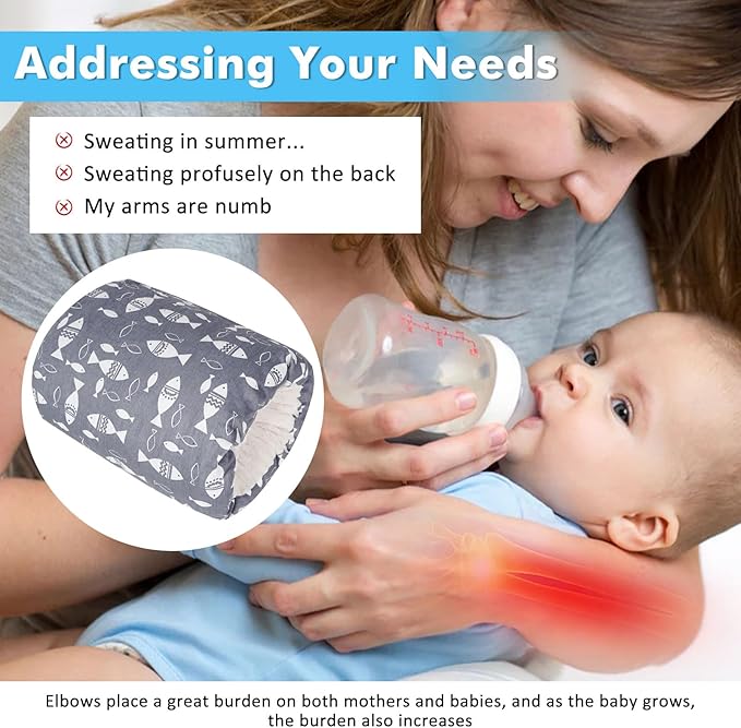 Baby Feeding Arm Pillow,Nursing Arm Pillows for Breastfeeding,Soft Cotton for Newborn, More Support for Mom and Baby,Portable and Washable,Ergonomic Nursing Essentials（Grey Little Fish）