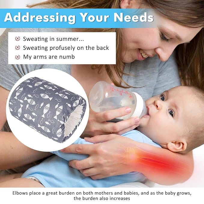 Baby Feeding Arm Pillow,Soft Cotton Bottle Nursing Arm Pillows for Newborn,Breastfeeding Pillows for More Support for Mom and Baby,Portable and Washable,Ergonomic Nursing Essentials(Grey Fish)
