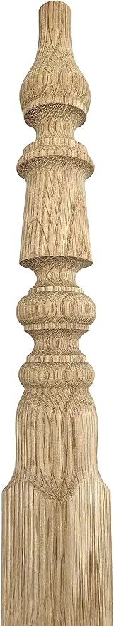 Highland Manor Wood Products Round on Square Corner Guard Both Ends Turned - 48" Tall x 1 1/2" Wide with 90-Degree Notch - Unfinished Oak Wood Corner Protectors for Walls (1 Guard)