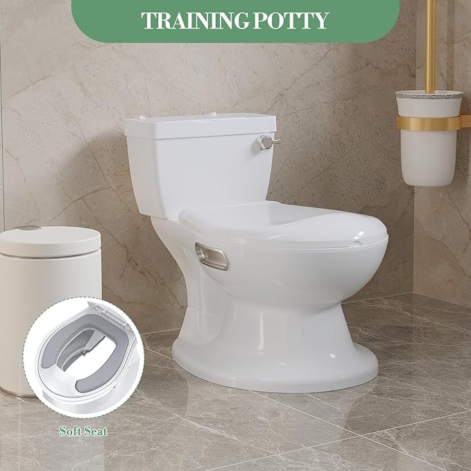 2-in-1 Toddler Potty Training Toilet, Training Potty Toilet for Baby, Realistic Flushing Sound for Boys & Girls Ages, Washable Split Potty Training with Soft Seat, with Wipes Storage, Paper Holder