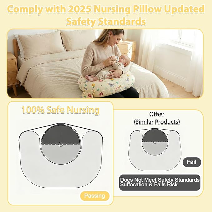 x-vesolje Plus Size Nursing Pillow Wider Support, Breastfeeding Pillow with Adjustable Strap Fit All Body Type, Ergonomic Breast Feeding Pillow, Baby Feeding Pillow for Mom- Max Size/Animal Yellow