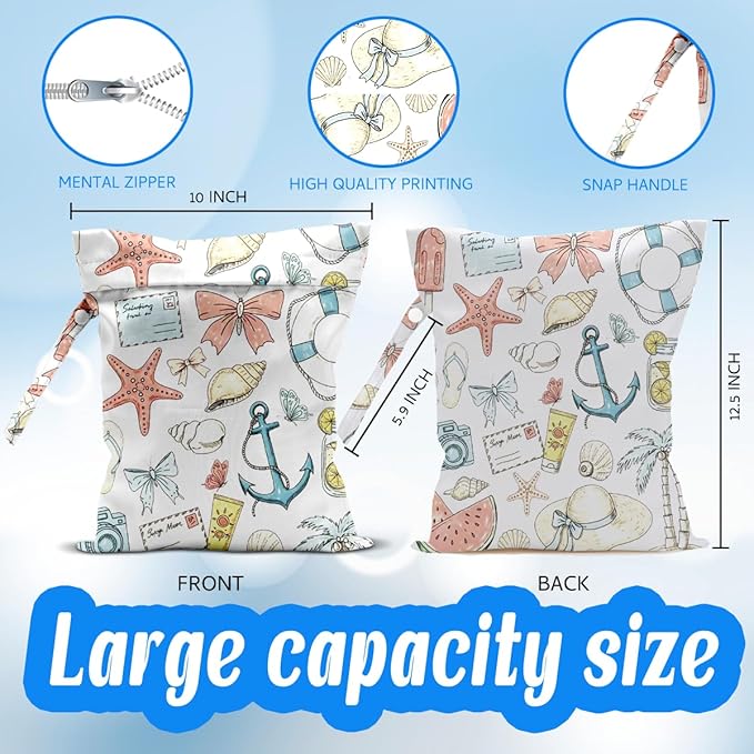 Wet Dry Wet Bag for Swimsuit Towel Baby Travel Cloth Diapers Beach Gym Toiletries Makeup Storage Bag Summer Vacation Essential Holiday Summer Vibes Beach