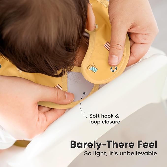 KeaBabies 3-Pack Waterproof Baby Bibs for Eating - Lightweight Toddler Feeding Bibs with Large Food Catcher, Mess Proof, Food-Grade Baby Eating Essentials, Easy to Put On & Clean (Beach Day)