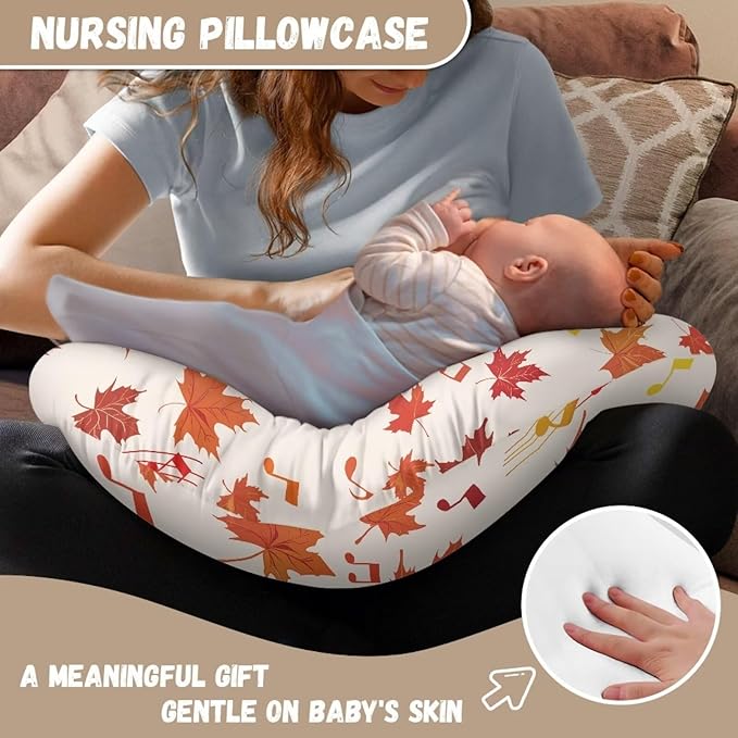 Maple Leaves and Music Note Nursing Pillowcase Newborn U-Shaped Breastfeeding Pillowcase Cushion Cover Breathable and Easy to Clean Fall Decor