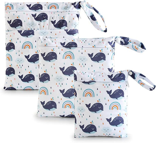 3 PCS Waterproof Wetbag, Wet Bags for Baby Cloth Diapers and Soiled Clothes, Reusable Wet Bag for Swimsuit and Towels with Double Zipper Pockets, Travel Beach Pool Essentials