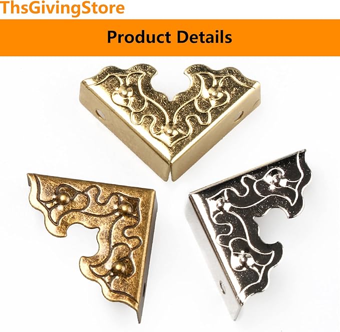 16 Pcs Table Corner Protectors, Silver Metal Antique Decorative Furniture Edge Corner Guards, 0.98x0.98x0.35inch Corner Pads Box Corner Decorative Edge Protector