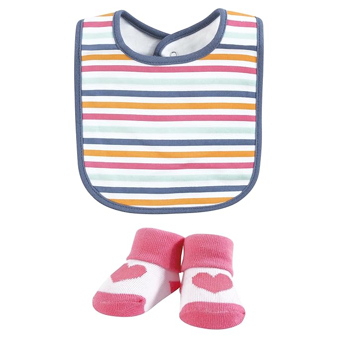 Hudson Baby Infant Girl Cotton Bib and Sock Set, Love Family, One Size