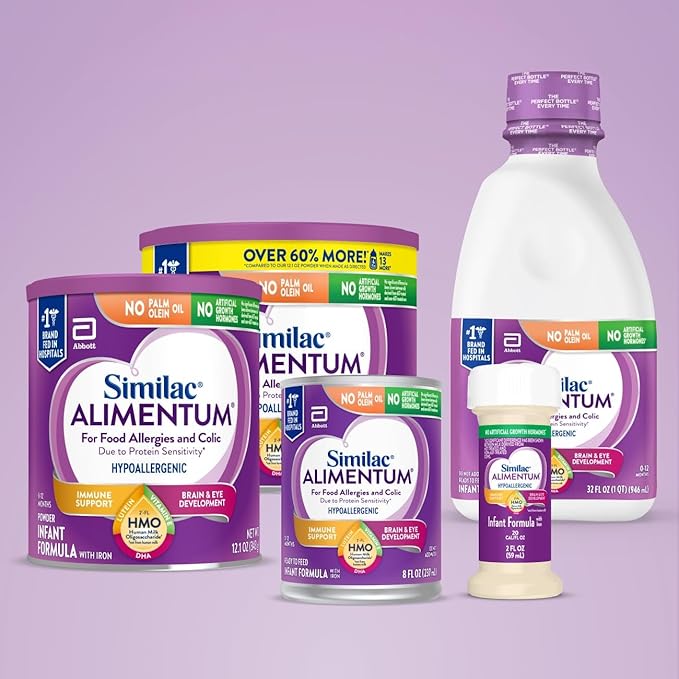 Similac Alimentum With 2'-FL HMO Hypoallergenic Infant Formula, for Food Allergies and Colic Due to Protein Sensitivity, Ready-to-Feed Baby Formula, 2-fl-oz Bottle, Pack of 48