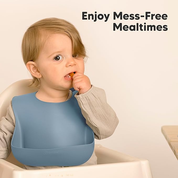 KeaBabies 2-Pack Silicone Bibs for Babies, Toddlers Girl, Boy – Sturdy Food-Grade Baby Bibs for Eating, Large Food Catcher, Clean & Put On Easily, Waterproof Toddler Feeding Essentials (Ocean)