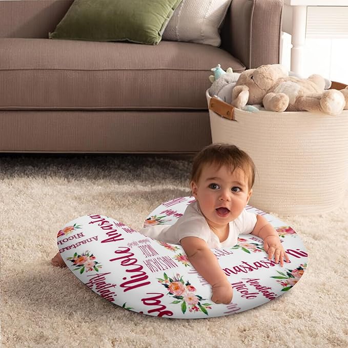 Customizable Flowers Baby Nursing Pillow Cover - Add Your Baby's Name, Ultra-Soft Stretch Fabric, Fits Standard Nursing Pillows, Ideal for Baby Showers Style 10