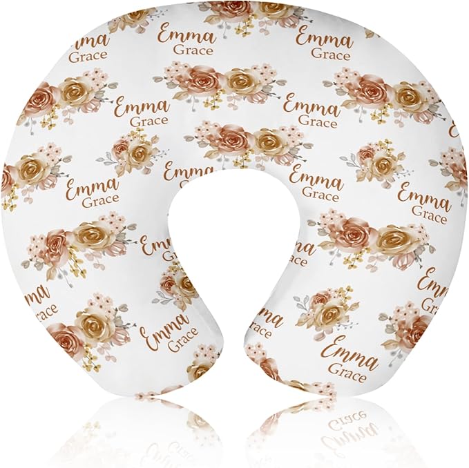 Customizable Flowers Baby Nursing Pillow Cover - Add Your Baby's Name, Ultra-Soft Stretch Fabric, Fits Standard Nursing Pillows, Ideal for Baby Showers Style 04