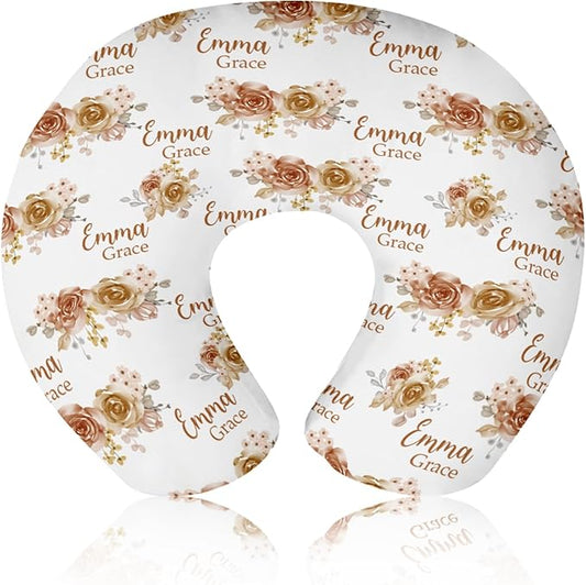 Customizable Flowers Baby Nursing Pillow Cover - Add Your Baby's Name, Ultra-Soft Stretch Fabric, Fits Standard Nursing Pillows, Ideal for Baby Showers Style 04